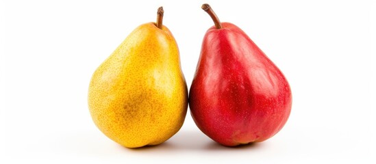 Isolated white background with red and gold pears