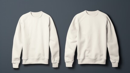 Two sweatshirts white colors on a one color background. Mock up. Blank for creating promotional products with prints and logo