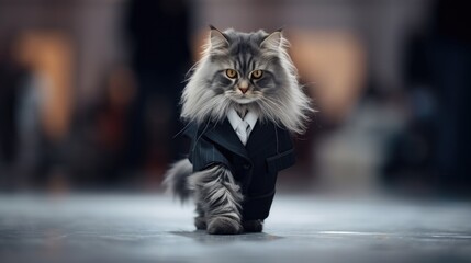 A long haired cat in a suit and tie. Generative AI.