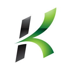 Green and Black Glossy Italic Arrow Shaped Letter K Icon