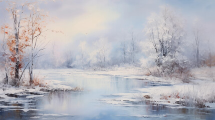 Obraz na płótnie Canvas Abstract beautiful landscape, art painting, frozen winter