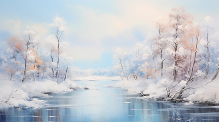 Obraz na płótnie Canvas Abstract beautiful landscape, art painting, frozen winter