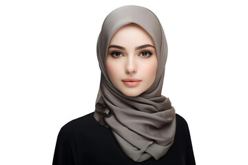 Naklejka premium Modestly dressed lady in Islamic dress code, Hijabi or Veiled Muslim girl (Cutout PNG) isolated on transparent background, AI