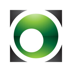 Green and Black Glossy Square Letter O Icon