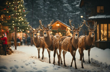 christmas deers in the snow