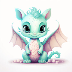 Kawaii-Inspired Adorable Dragon Illustration in Soft Pastel Colors