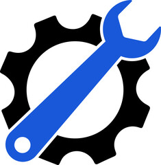 Simple wrench and gear icon, with shadow and white background.