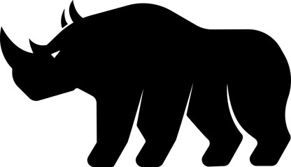 Vector illustration of a silhouette of a rhino standing on isolated white background. Rhinoceros side view profile.