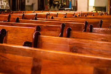 wooden church chairs in mexico