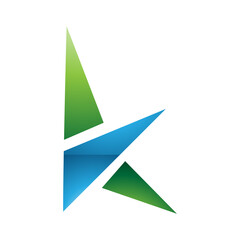 Green and Blue Glossy Letter K Icon with Triangles