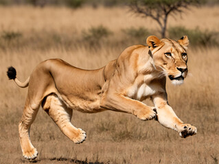 Obraz premium A Lion Running In A Field