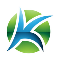 Green and Blue Glossy Round Pointy Letter K Icon