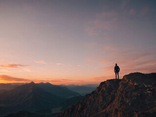 A Man Standing On Top Of A Mountain