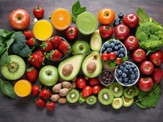 A Variety Of Fruits And Vegetables On A Table