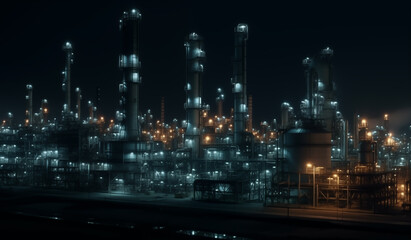 Oil refinery plant. Gas Processing Plant. Pipes of natural gas factory. Oil crude and gas refineries. Oil refining and Petrochemical. Reduced fuel. Ai Generated Illustration.