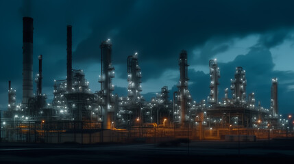 Oil refinery plant. Gas Processing Plant. Pipes of natural gas factory. Oil crude and gas refineries. Oil refining and Petrochemical. Reduced fuel. Ai Generated Illustration.
