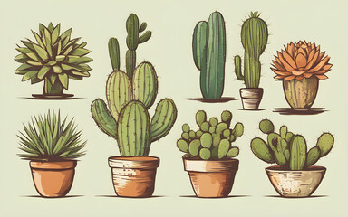Modern design vector illustrations of cactuses