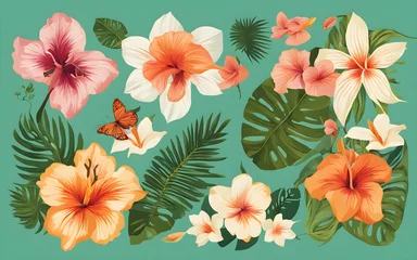 Rolgordijnen Modern Design Motifs of Tropical Flowers © julien.habis