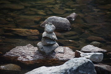 Stones in a mountain lake.Close up