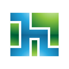 Green and Blue Square Shaped Glossy Letter H Icon