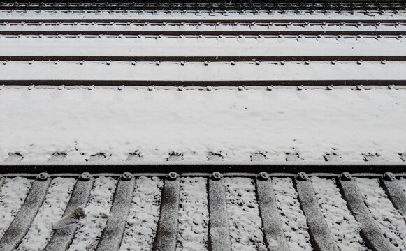 multiple train tracks in snow