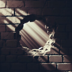 Hole in the bricks wall. ai generative