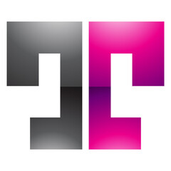 Magenta and Black Glossy Bold Split Shaped Letter T Icon