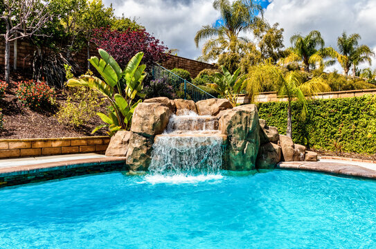 pool with large waterfall