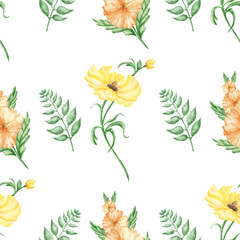 Simple vector pattern with yellow and orange spring flowers