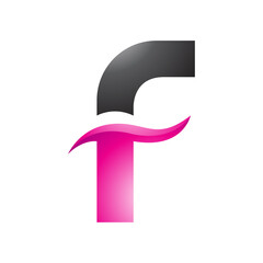 Magenta and Black Glossy Letter F Icon with Spiky Waves