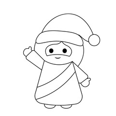 Cute God Jesus Christ with Christmas hat in black and white
