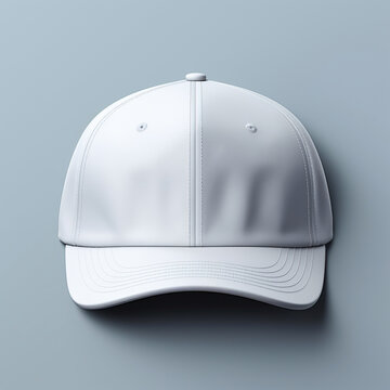 Fondo con estilo mockup con detalle y vista frontal de gorra de tejido en color blanco, sobre fondo gris