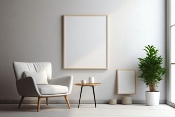 Interior of modern living room with white armchair and coffee table