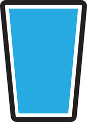 Water glass icon in blue color. Milk or juice Cup symbol. Water glass vector sign. Tall glass full of water in trendy fill style isolated on transparent background. Drink vector for web or mobile.