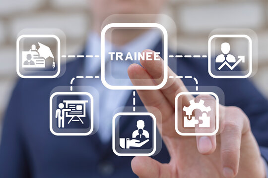 Trainee concept for internship training and learning program. Apprenticeship of intern, apprentice, training, mentor, support, cooperation, and improve.