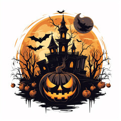 Scary Halloween haunted house with a cemetery