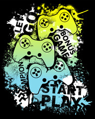 Illustration print for t-shirt with game joystick. Vector illustration © artlavi_design