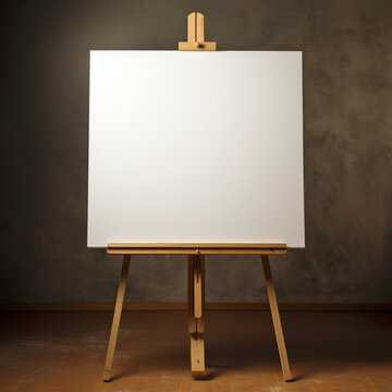 Fondo de estilo mockup con detalle de lienzo en blanco sobre caballete de madera