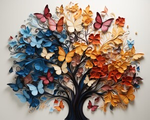 Abstract tree with ornamental butterflies