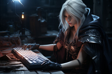 woman with a pc keyboard gaming