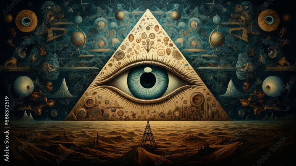 Wall mural the all-seeing eye shaping the world. a captivating photo showcasing the masonic symbol of the provi