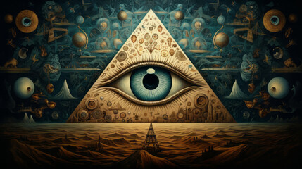 The All-Seeing Eye Shaping the World. A captivating photo showcasing the Masonic symbol of the...
