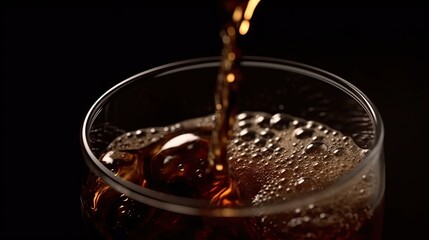  Overhead view of glass of cola being poured 