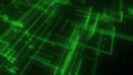 3D rendering of a digital neon mesh made of bright lines and dots