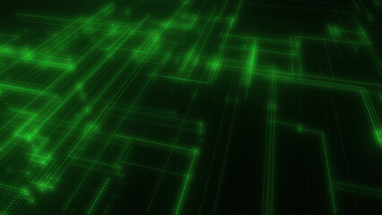 3D rendering of a digital neon mesh made of bright lines and dots