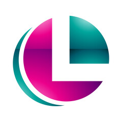 Magenta and Green Glossy Circle Shaped Letter L Icon