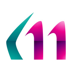 Magenta and Green Glossy Horn Shaped Letter M Icon
