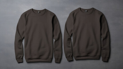 Two sweatshirts dark brown colors on a one color background. Mock up. Blank for creating...
