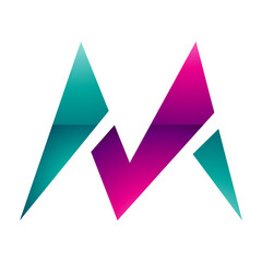 Magenta and Green Glossy Pointy Tipped Letter M Icon