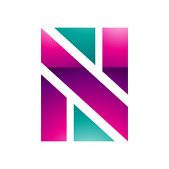 Magenta and Green Glossy Rectangle Shaped Letter N Icon